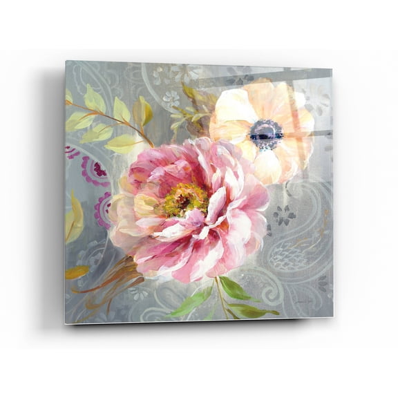 Epic Art 'Peonies and Paisley III' by Danhui Nai, Acrylic Glass Wall Art, 36"x36"