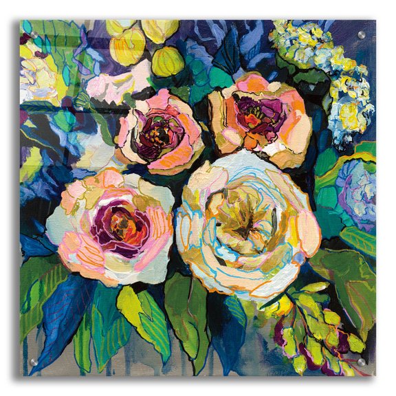 Epic Art 'Peony Garden' by Jeanette Vertentes, Acrylic Glass Wall Art, 24"x24"