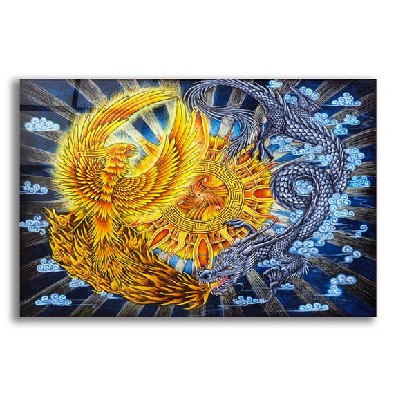 Epic Art 'Phoenix and Dragon' by Rebecca Wang Art, Acrylic Glass Wall Art, 24"x16"
