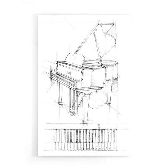 Epic Art "Piano Sketch" by Ethan Harper, Acrylic Glass Wall Art, 16"x24"