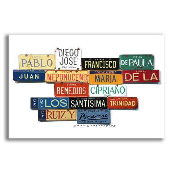 Epic Art 'Picasso Full Name' by Gregory Constantine, Acrylic Glass Wall Art, 16"x12"