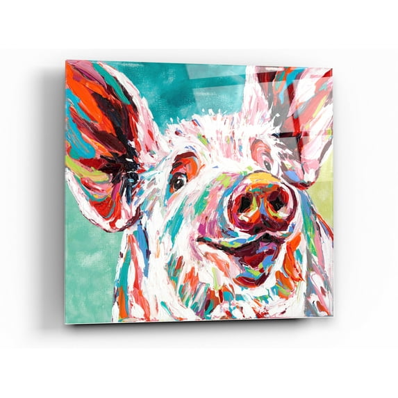 Epic Art 'Piggy I' by Carolee Vitaletti Acrylic Glass Wall Art, 12"x12"