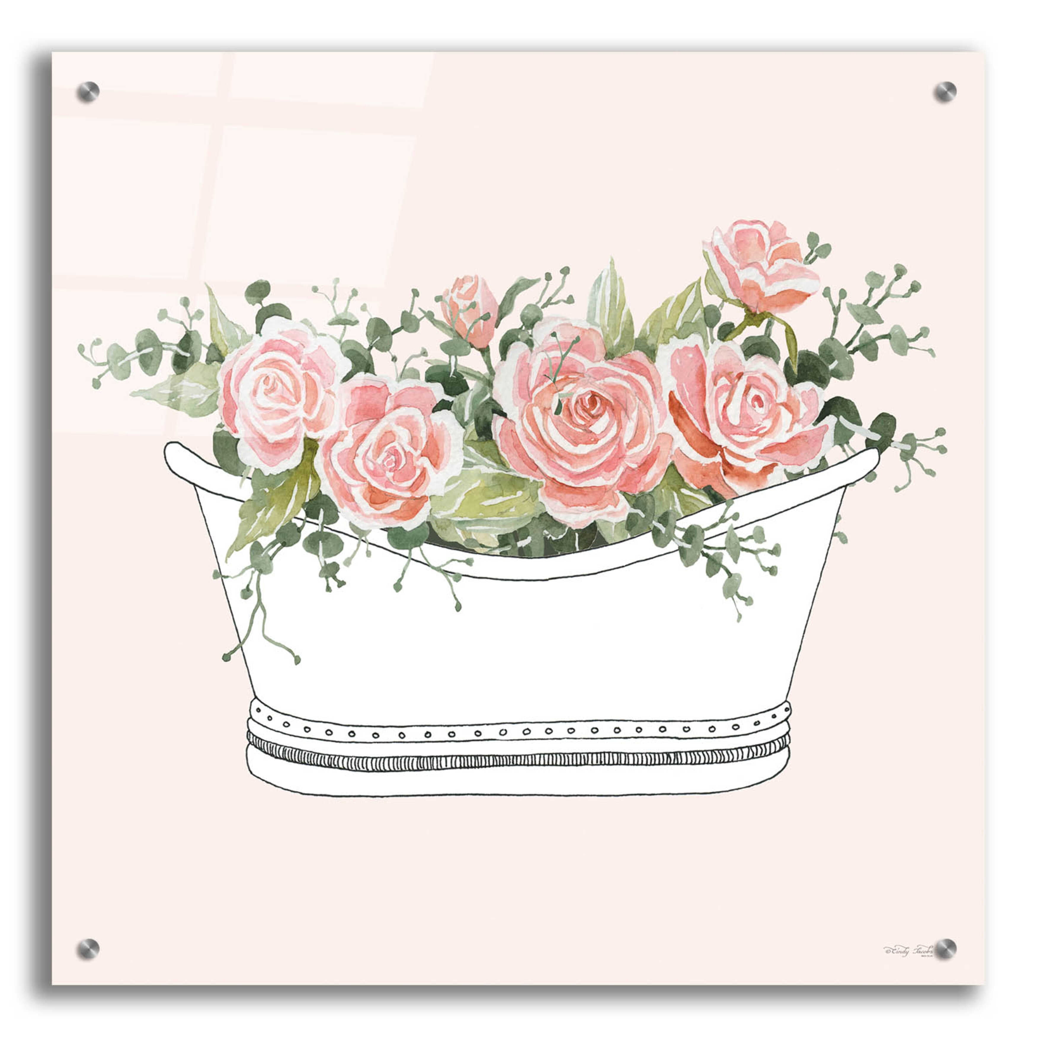 Epic Art 'Pink Floral Bath Tub II' by Cindy Jacobs, Acrylic Glass Wall ...