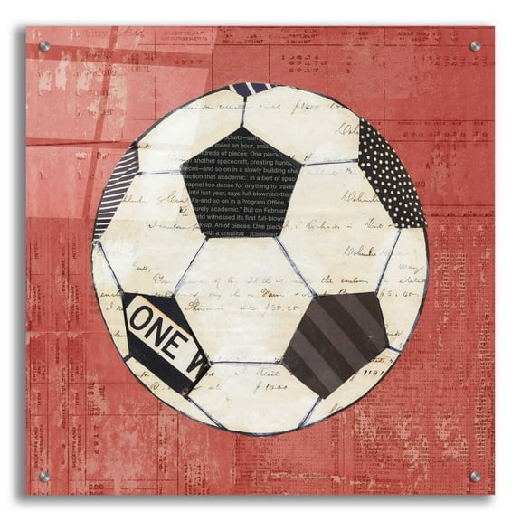 Epic Art 'Play Ball III Red by Courtney Prahl, Acrylic Glass Wall Art, 24"x24"