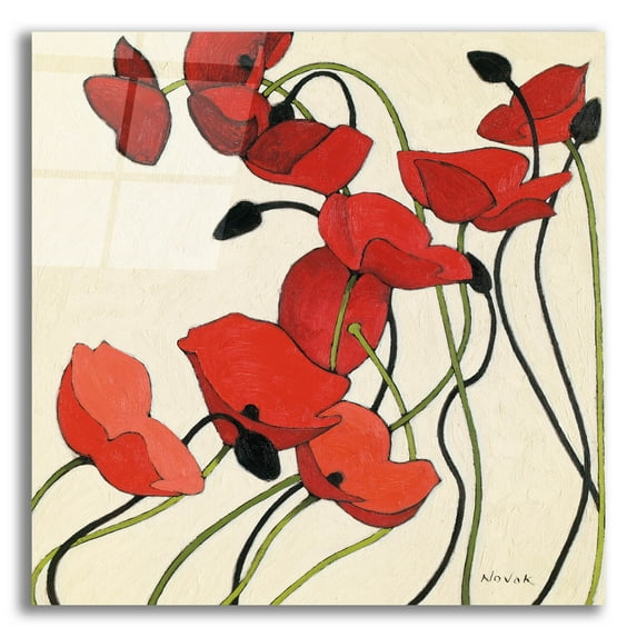 Epic Art 'Poppies And Cream 2' by Shirley Novak Acrylic Glass Wall Art, 12" x 12"