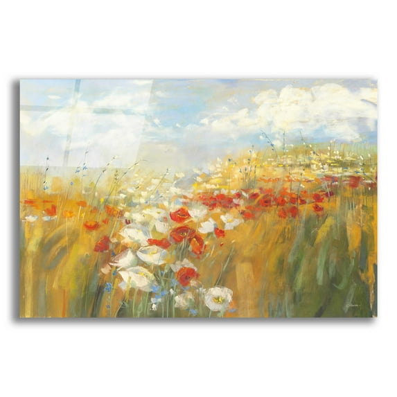 Epic Art 'Poppies And Larkspur' by Carol Rowan, Acrylic Glass Wall Art, 16"x12"