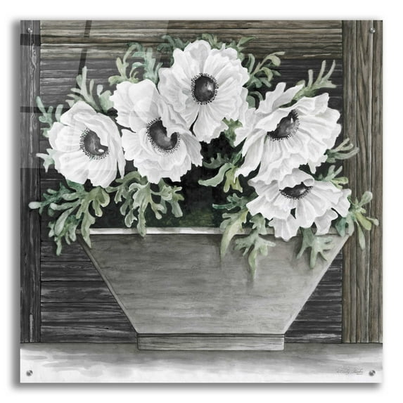 Epic Art 'Poppies Planter' by Cindy Jacobs, Acrylic Glass Wall Art, 36"x36"