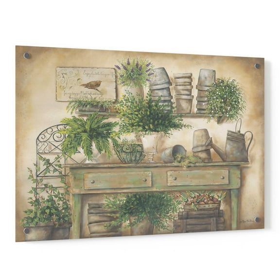 Epic Art 'Potting Bench I' by Pam Britton, Acrylic Glass Wall Art, 36"x24"
