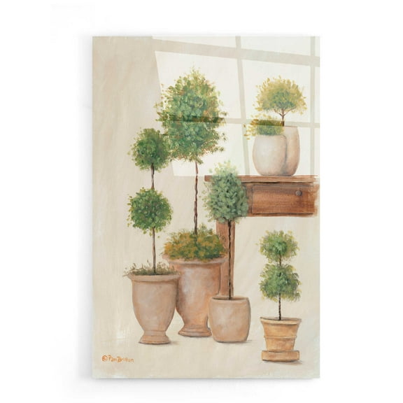 Epic Art 'Potting Bench & Topiaries I' by Pam Britton, Acrylic Glass Wall Art, 16"x24"