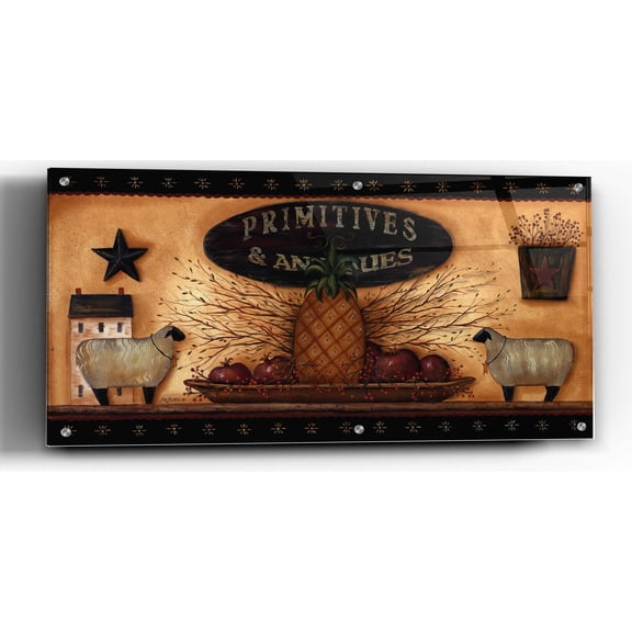 Epic Art 'Primitives & Antiques Shelf' by Pam Britton, Acrylic Glass Wall Art, 24"x12"