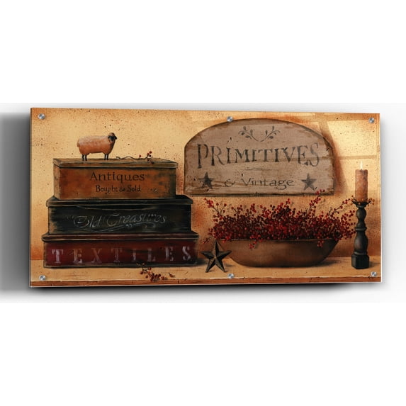 Epic Art 'Primitives & Vintage' by Pam Britton, Acrylic Glass Wall Art, 24"x12"