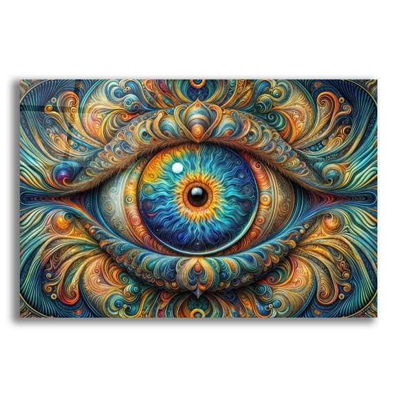 Epic Art 'Psychedelic Eye 3' by Rey Klimt Acrylic Glass Wall Art, 16" x 12"