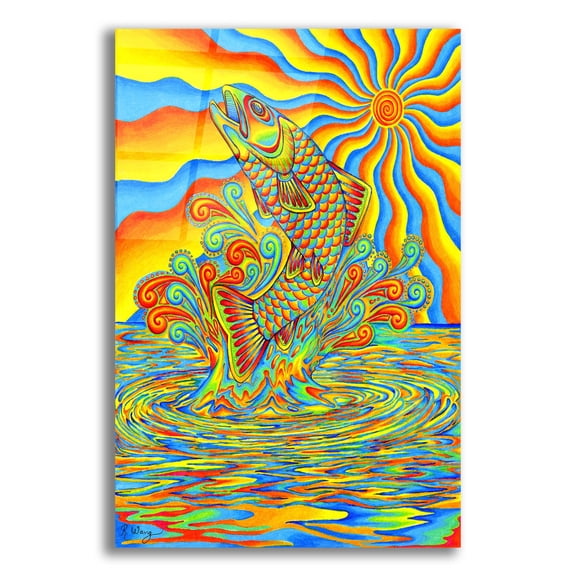 Epic Art 'Psychedelic Rainbow Trout Fish' by Rebecca Wang Art, Acrylic Glass Wall Art, 16"x24"