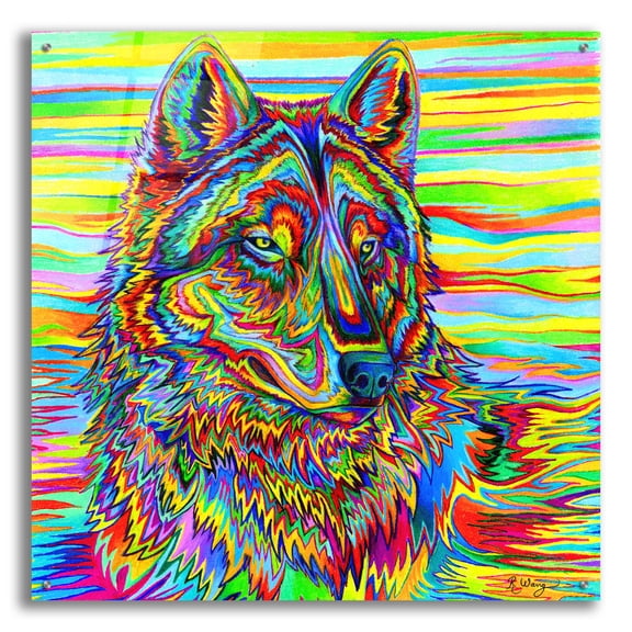 Epic Art 'Psychedelic Wolf' by Rebecca Wang Art, Acrylic Glass Wall Art, 36"x36"