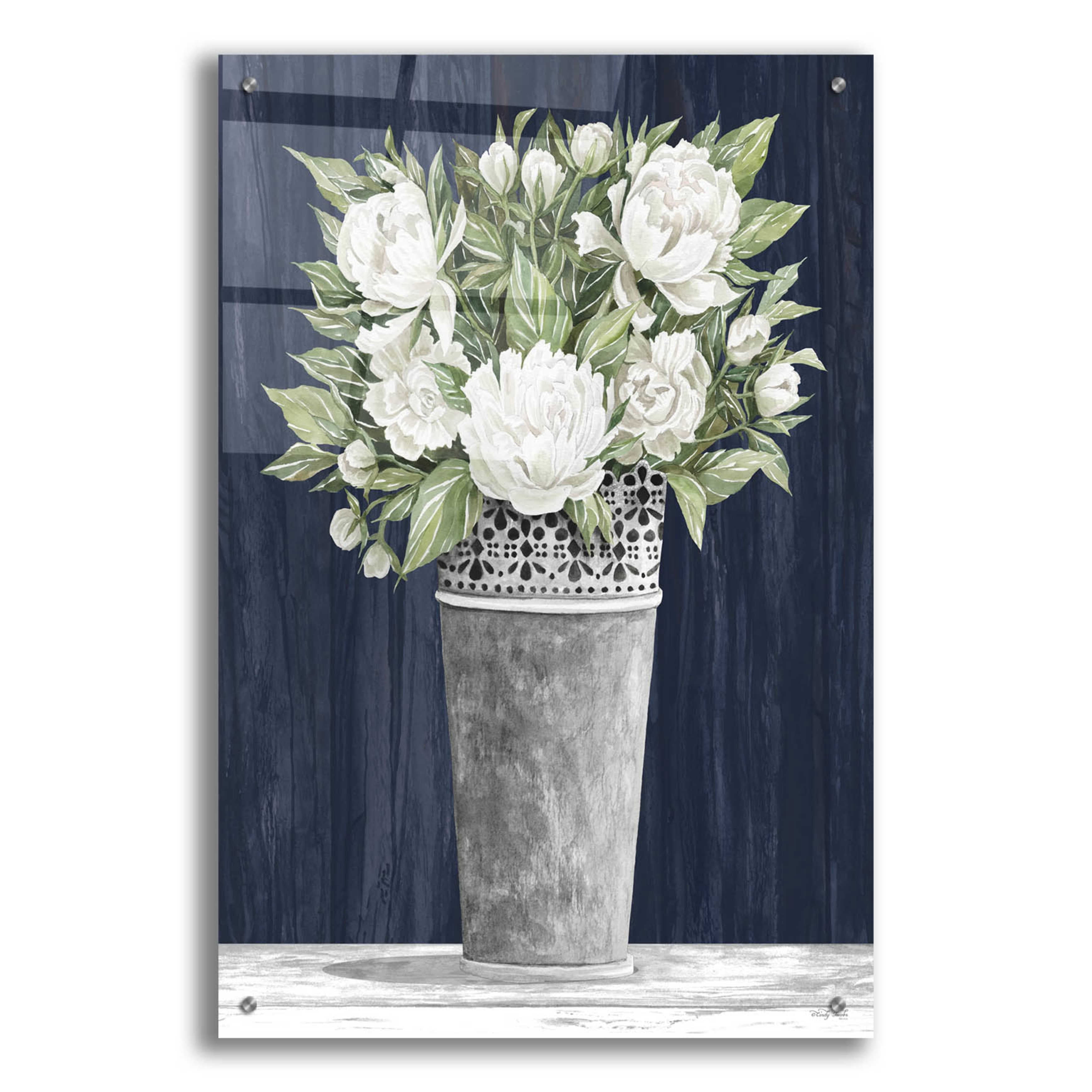 Epic Art 'Punched Tin White Floral' by Cindy Jacobs, Acrylic Glass Wall ...