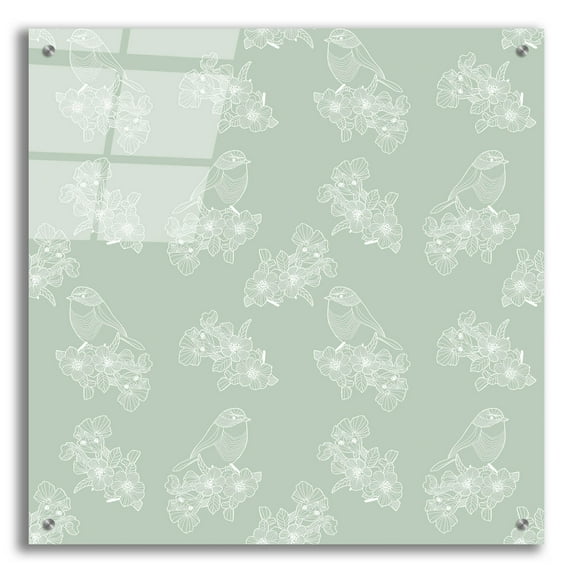Epic Art 'Pure Robin Bird Floral Pattern Green Background' by Sabrina Balbuena, Acrylic Glass Wall Art, 24"x24"