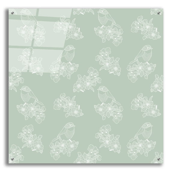 Epic Art 'Pure Robin Bird Floral Pattern Green Background' by Sabrina Balbuena, Acrylic Glass Wall Art, 36"x36"