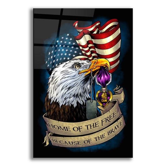 Epic Art 'Purple Heart Eagle and Flag 01' by Flyland Designs, Acrylic Glass Wall Art, 12"x16"