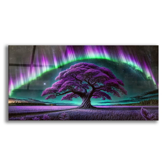 Epic Art 'Purple Tree Magical Night' by Rey Klimt Acrylic Glass Wall Art, 24" x 12"