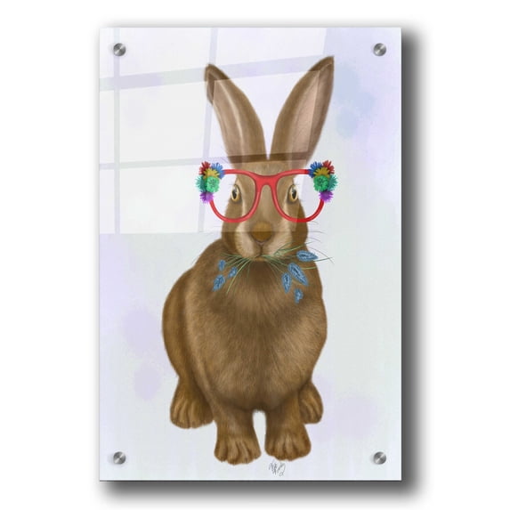 Epic Art 'Rabbit and Flower Glasses' by Fab Funky, Acrylic Glass Wall Art, 24"x36"