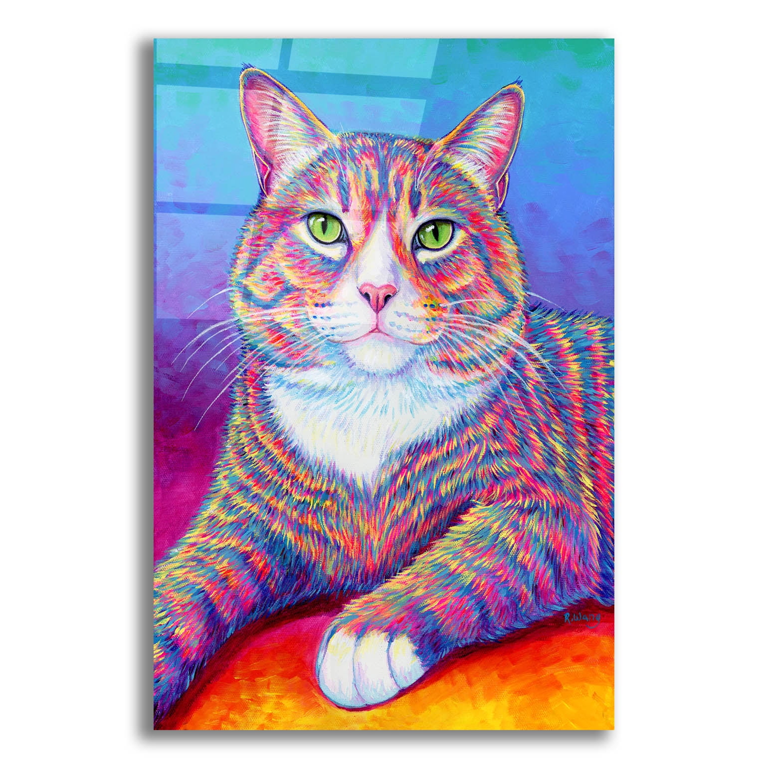 Epic Art 'Rainbow Brown and White Tabby Cat' by Rebecca Wang Art ...