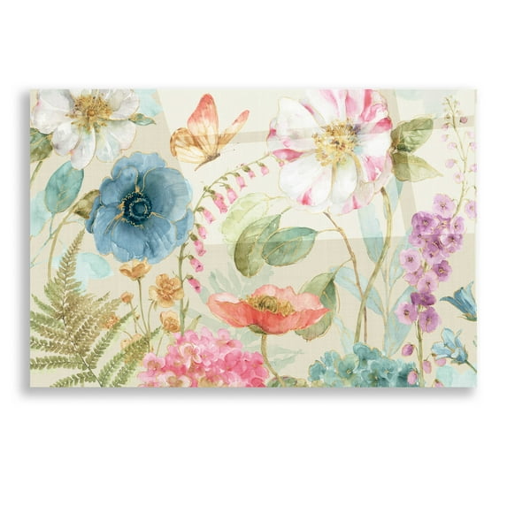 Epic Art 'Rainbow Seeds Flowers I Linen,' by Lisa Audit, Acrylic Glass Wall Art, 16"x12"