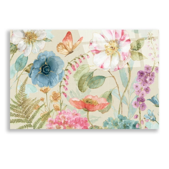 Epic Art 'Rainbow Seeds Flowers I Linen,' by Lisa Audit, Acrylic Glass Wall Art, 24"x16"