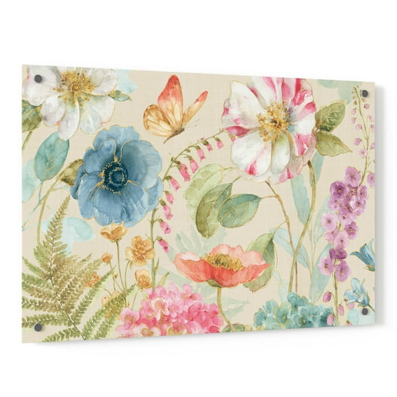 Epic Art 'Rainbow Seeds Flowers I Linen,' by Lisa Audit, Acrylic Glass Wall Art, 36"x24"