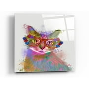 Epic Art 'Rainbow Splash Cat 1' by Fab Funky Acrylic Glass Wall Art, 12"x12"