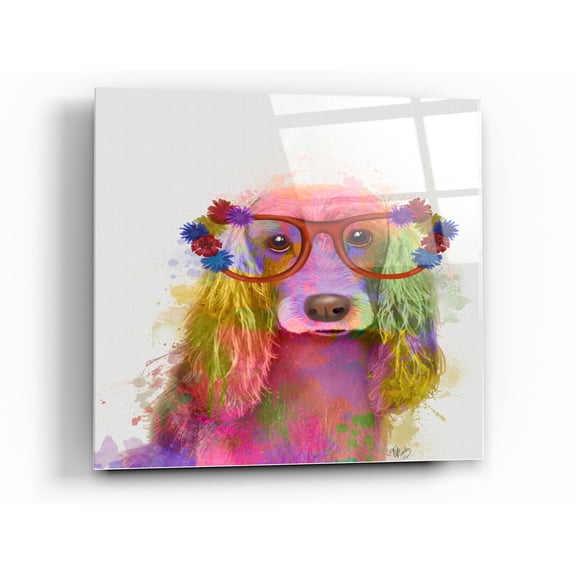 Epic Art 'Rainbow Splash Cocker Spaniel, Portrait' by Fab Funky Acrylic Glass Wall Art, 12"x12"