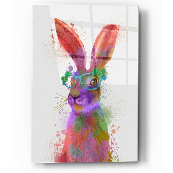 Epic Art 'Rainbow Splash Rabbit 2, Portrait' by Fab Funky, Acrylic Glass Wall Art, 12"x16"