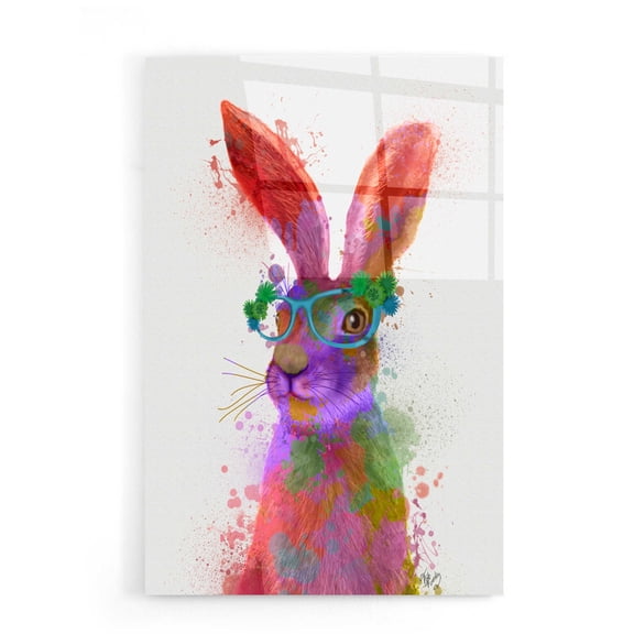 Epic Art 'Rainbow Splash Rabbit 2, Portrait' by Fab Funky, Acrylic Glass Wall Art, 16"x24"