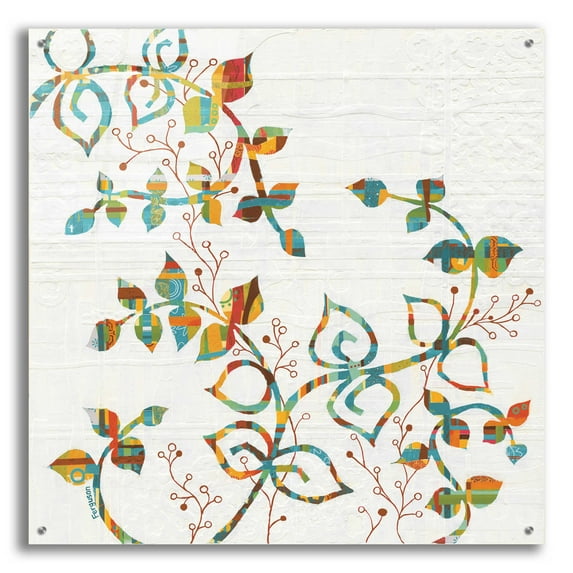 Epic Art 'Rainbow Vines with Berries Spice' by Kathy Ferguson, Acrylic Glass Wall Art, 36"x36"