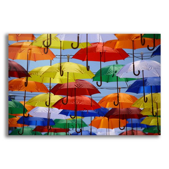 Epic Art 'Raining Umbrellas' by Epic Portfolio, Acrylic Glass Wall Art, 24"x16"