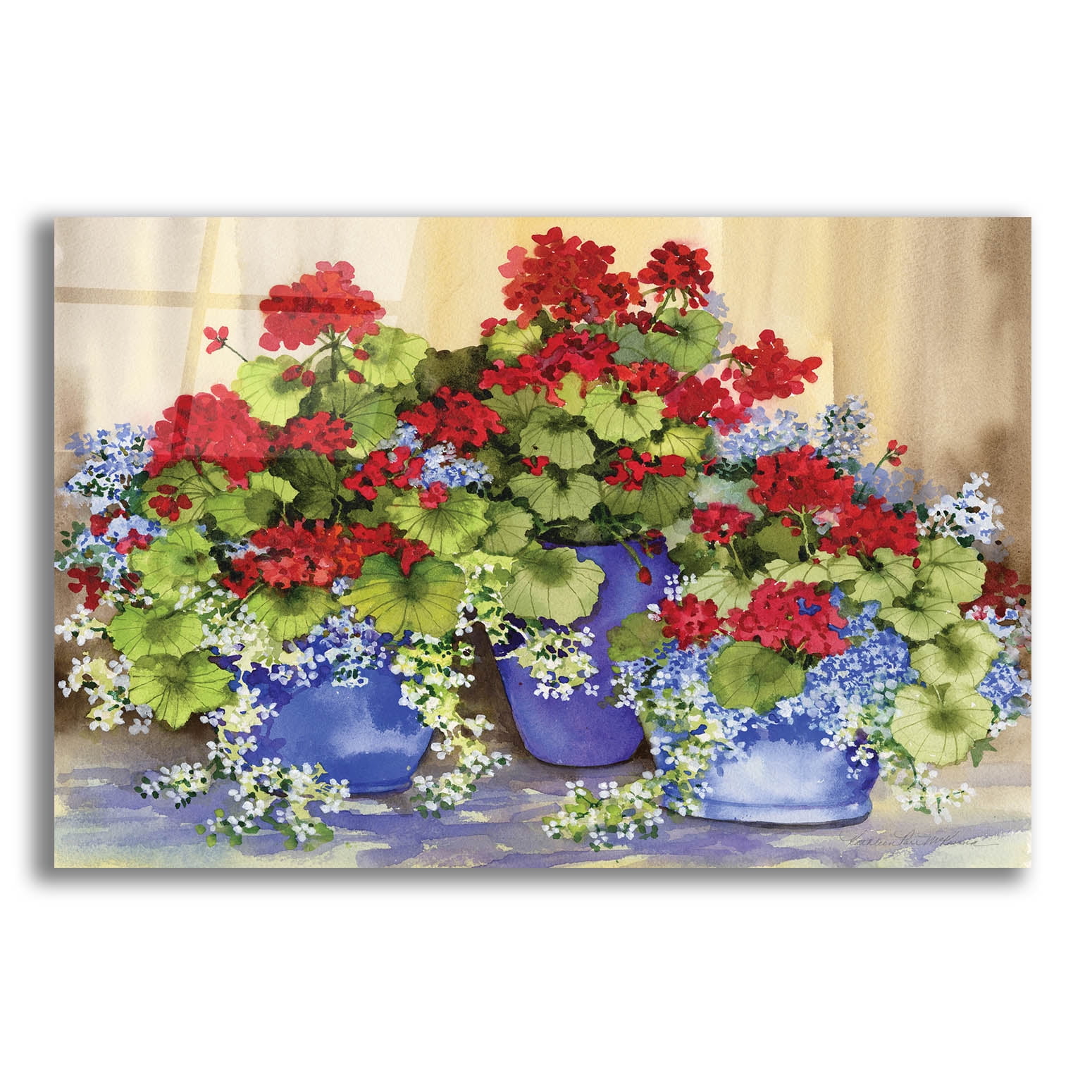 Epic Art 'Red Geraniums With The Blues' by Kathleen Parr Acrylic Glass ...