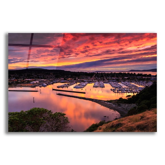 Epic Art ' Red Sunset Over Harbor' by Shawn/Corinne Severn, Acrylic Glass Wall Art, 16"x12"