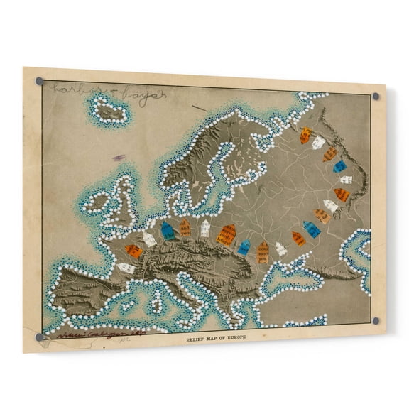 Epic Art 'Relief Map of Europe' by Nikki Galapon, Acrylic Glass Wall Art, 36"x24"