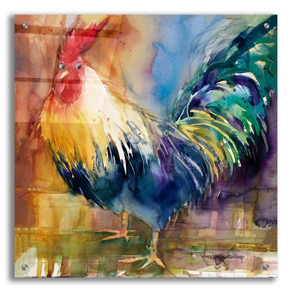 Epic Art 'Renegade Rooster' by Annelein Beukenkamp Acrylic Glass Wall Art, 24" x 24"