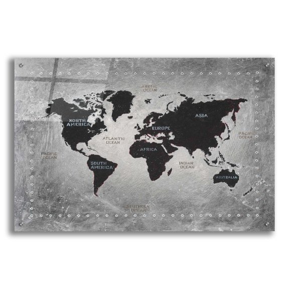 Epic Art 'Riveting World Map' by James Wiens, Acrylic Glass Wall Art, 36"x24"