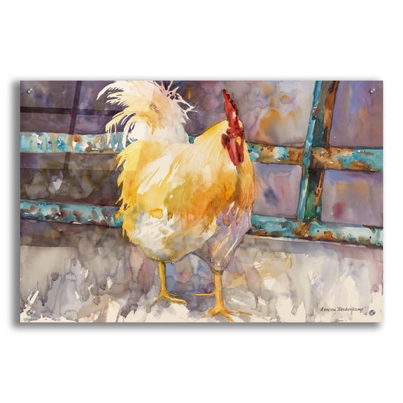 Epic Art 'Rooster Fence'  by Annelein Beukenkamp Acrylic Glass Wall Art, 36" x 24"