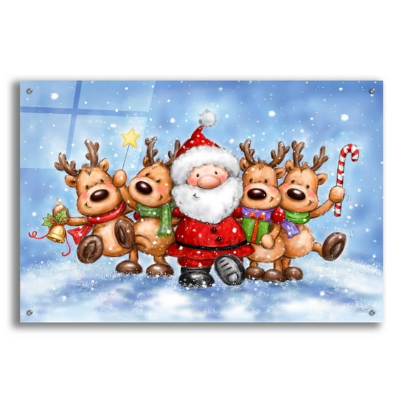 Epic Art 'Santa With Reindeers' by Makiko, Acrylic Glass Wall Art, 36"x24"