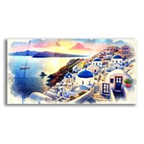 Epic Art 'Santorini Watercolor' by Rey Klimt Acrylic Glass Wall Art, 24" x 12"