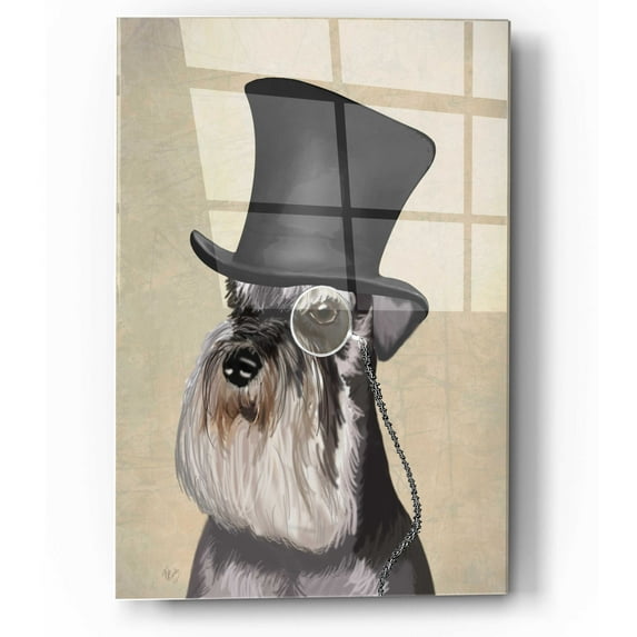 Epic Art 'Schnauzer, Formal Hound and Hat' by Fab Funky, Acrylic Glass Wall Art, 12"x16"
