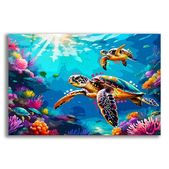Epic Art 'Sea Turtle Buddies'  by Dean Russo Acrylic Glass Wall Art, 16" x 12"
