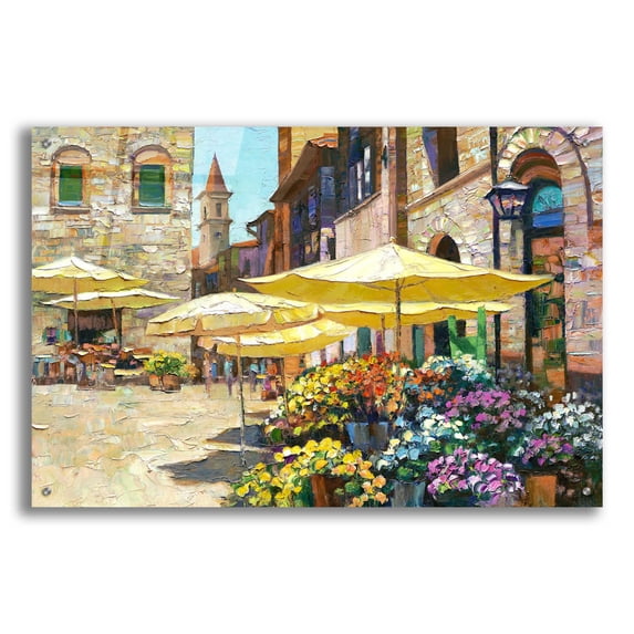 Epic Art 'Siena Flower Market' by Howard Behrens Acrylic Glass Wall Art, 36"x24"