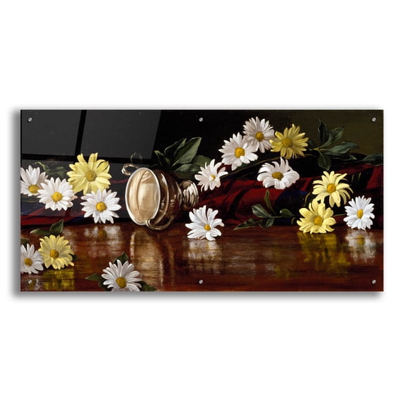 Epic Art 'Silver Bowl And Daisies' by Christopher Pierce, Acrylic Glass Wall Art, 48"x24"