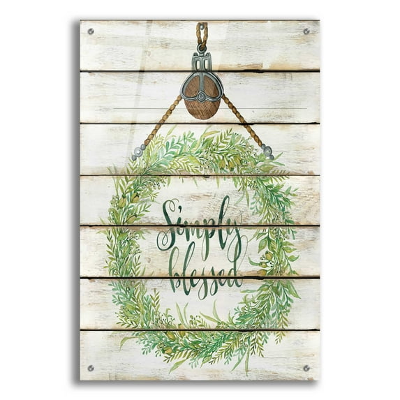 Epic Art 'Simply Blessed Wreath on Wood Panels' by Cindy Jacobs, Acrylic Glass Wall Art, 24"x36"