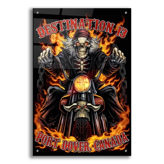 Epic Art 'Skeleton Rider With Text' by Flyland Designs, Acrylic Glass Wall Art, 24"x36"