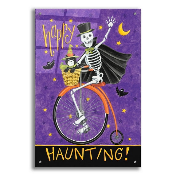 Epic Art 'Skelton on Bicycle' by Deb Strain, Acrylic Glass Wall Art, 24"x36"