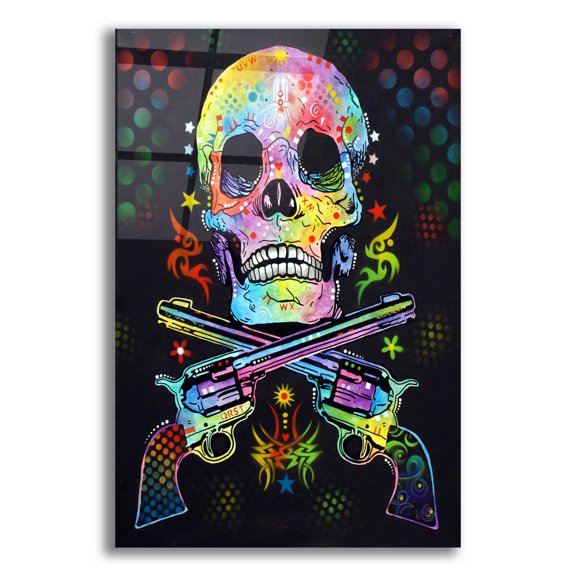 Epic Art 'Skull & Guns' by Dean Russo, Acrylic Glass Wall Art, 16"x24"